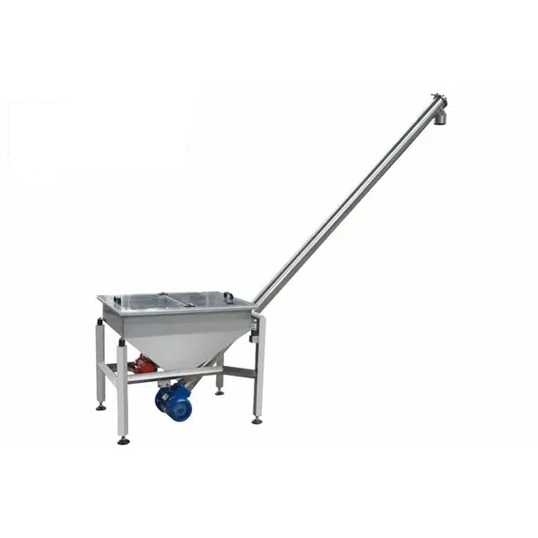 Screw conveyor with hopper for powder feeding at controlled speed